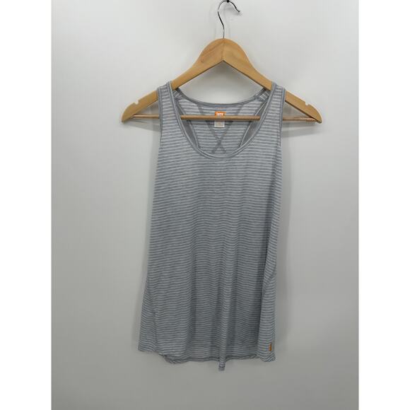 Lucy Tank Women Large Gray Striped Racerback Lucytech workout training Running - Picture 1 of 6